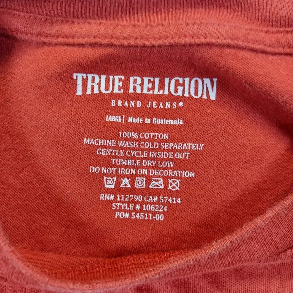 True Religion Buddha Guitar Logo Red Short Sleeved T-Shirt Men's Large 106224